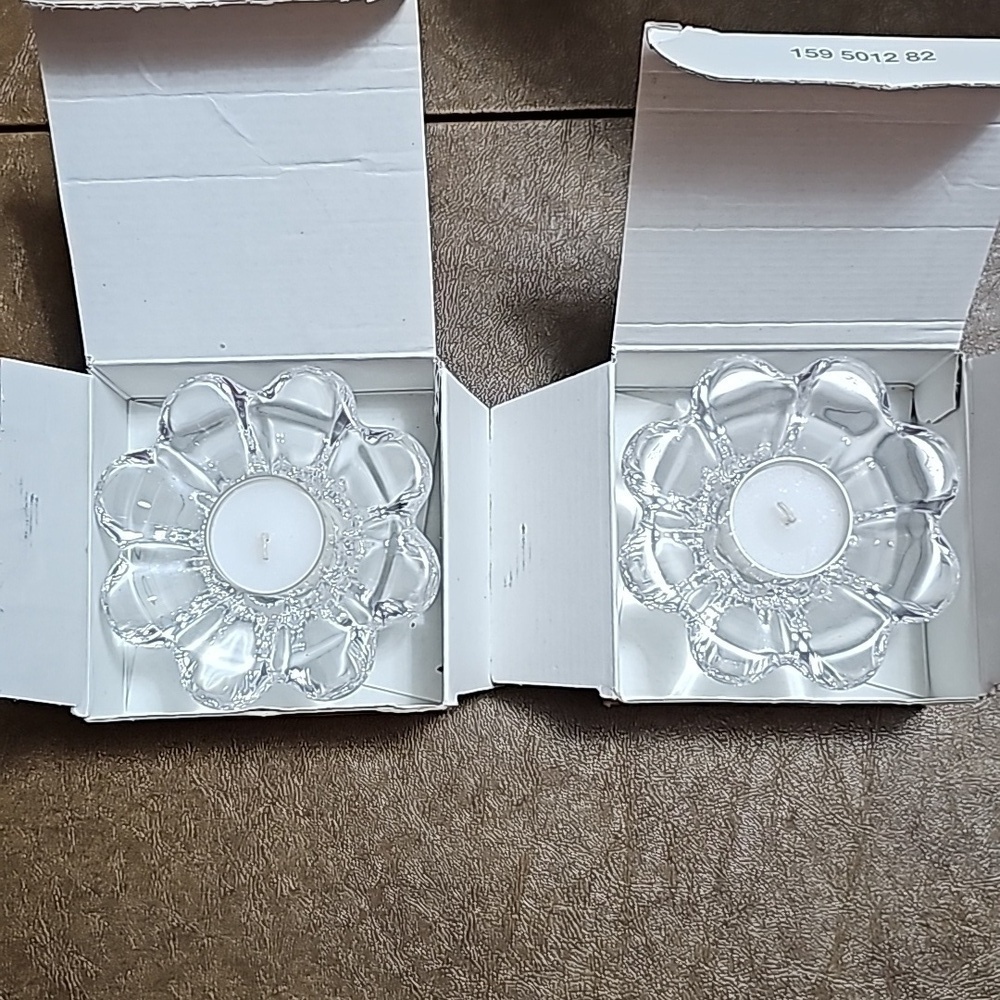 New Mikasa Zinnia Votive Tea Light Candle Holder Set of 2 Crystal Glass Elegant